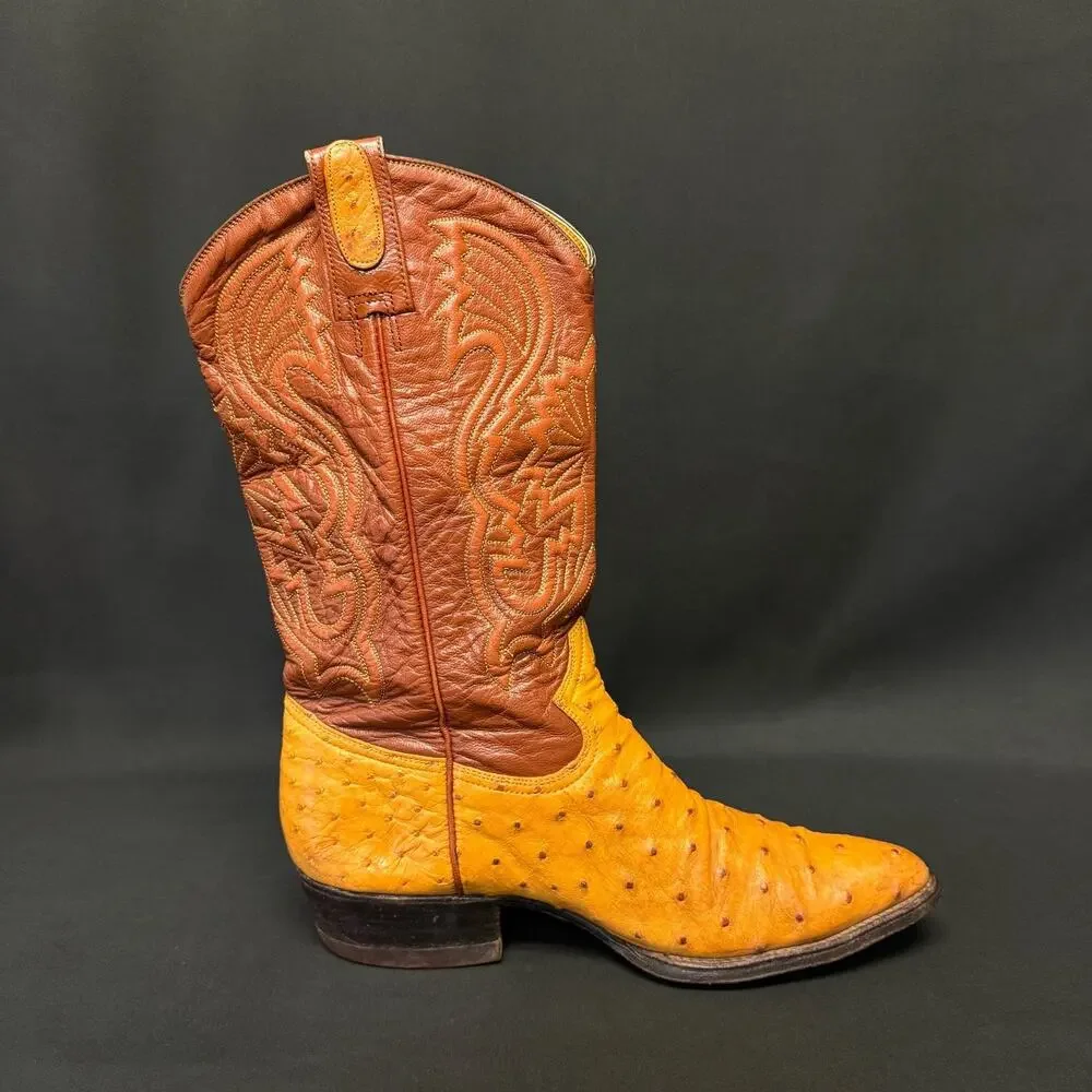 MONTANA MEN TOP QUALITY WESTERN OSTRICH & LEATHER WESTERN cowboy BOOTS us8
